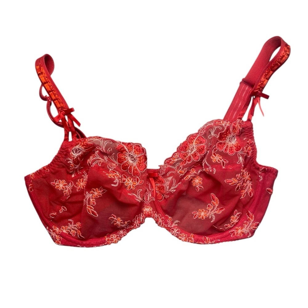 Title:
Prima Donna Red Floral Embroidered Bra 34E‎ Vintage Discontinued